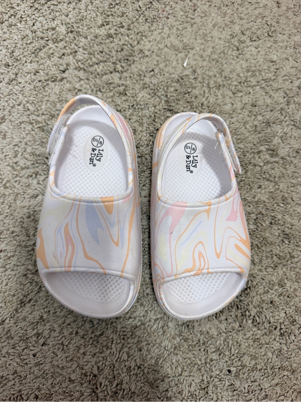 Kids' Pastel Marble Slide Sandals - White/Pastel
